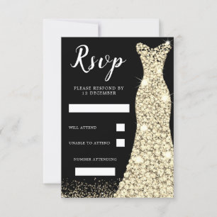 Tarjeta De Confirmación De Asistencia Vestido de brillo dorado Cumpleaños Fiesta Nupcial