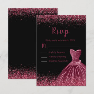 Tarjeta De Confirmación De Asistencia Vestido Morado Ciruela Purpurina Falsa Cumpleaños 