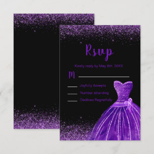 Tarjeta De Confirmación De Asistencia Vestido Morado Oscuro Faux Glitter Quinceanera