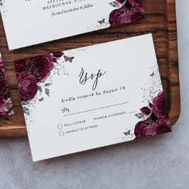 Tarjeta De Confirmación De Asistencia Vestido Rosa de Burgundy Plateado con Brillo