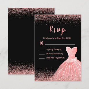 Tarjeta De Confirmación De Asistencia Vestido Rosa Rosado Falso Brillo Dulce Quinceanera