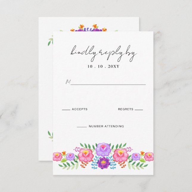 Tarjeta De Confirmación De Asistencia Vibrant Mexican Floral Fiesta Wedding (Anverso / Reverso)