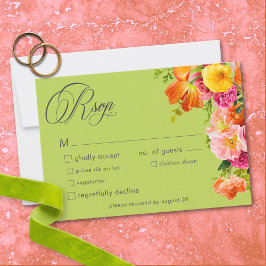 Tarjeta De Confirmación De Asistencia Vibrant Summer Floral Lime Orange Pink Wedding