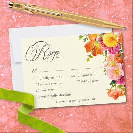 Tarjeta De Confirmación De Asistencia Vibrant Summer Floral Yellow Orange Pink Wedding