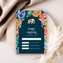 Vibrante arte popular indio Elefante Boda Azul Osc