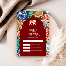 Vibrante arte popular indio Elefante Boda Rojo Osc