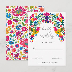 Tarjeta De Confirmación De Asistencia Vibrante Boda de Fiesta Floral de Aves Otomíes Mex