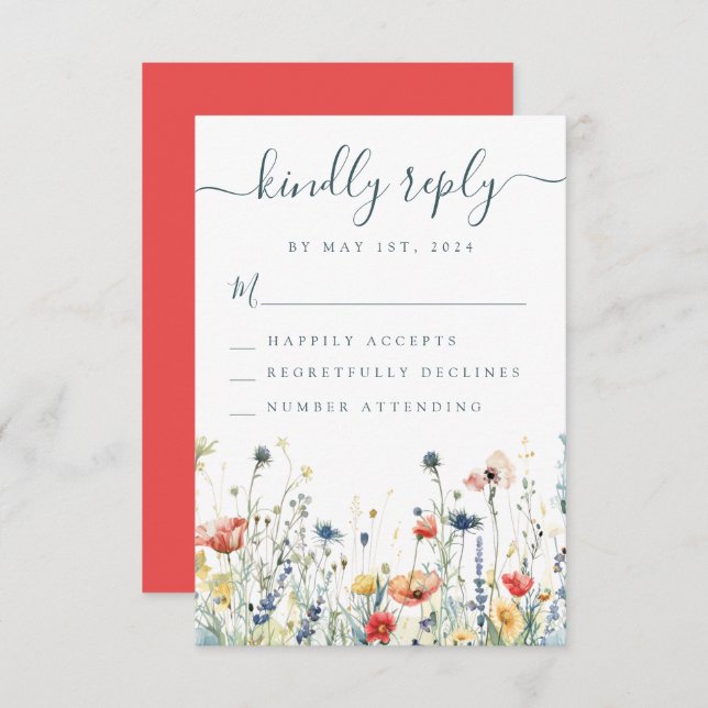 Tarjeta De Confirmación De Asistencia Vibrante Boda de flores silvestres (Anverso / Reverso)