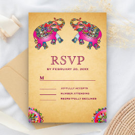 Tarjeta De Confirmación De Asistencia Vibrantes Elefantes Étnicos Boda India
