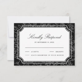 Tarjeta De Confirmación De Asistencia Victorian Black Floral Line Art Wedding