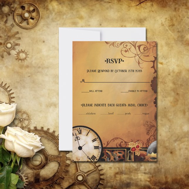 Tarjeta De Confirmación De Asistencia Victorian Steampunk Elegance Boda (Subido por el creador)