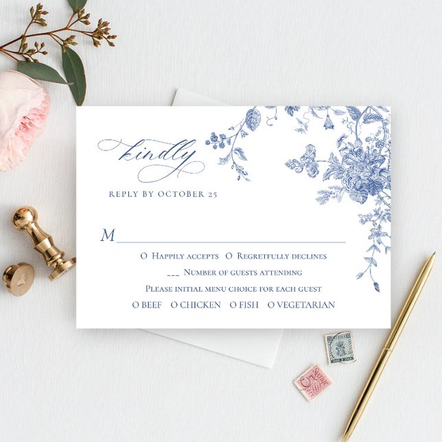 Tarjeta De Confirmación De Asistencia Victoriano Dusty Blue French Garden Boda Floral (Subido por el creador)