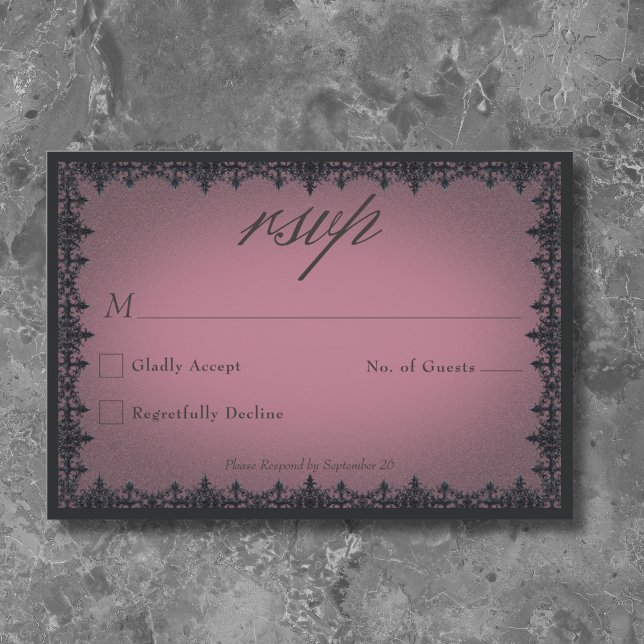 Tarjeta De Confirmación De Asistencia Victoriano Gótico Iron Border Burgundy Boda (Victorian Gothic Iron Border Burgundy Wedding RSVP Card)