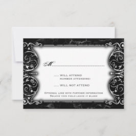 Tarjeta De Confirmación De Asistencia Victoriano gótico Spooky Black & White Wedding RSV