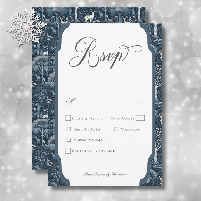 Tarjeta De Confirmación De Asistencia Viejo invierno William Morris Elegant Wedding (Vintage Winter William Morris Elegant Wedding RSVP Card)
