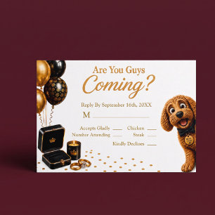 Tarjeta De Confirmación De Asistencia ¿Vienen ustedes? Perro negro/oro de lujo