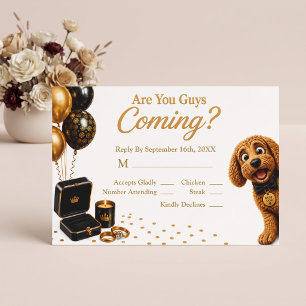 Tarjeta De Confirmación De Asistencia ¿Vienen ustedes? Perro negro/oro de lujo