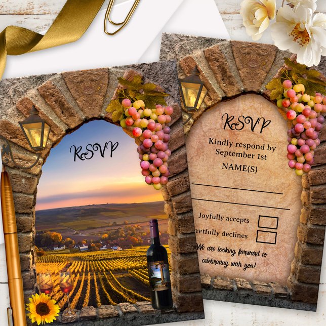 Tarjeta De Confirmación De Asistencia Vineyard Winery Classic Boda italiano (Romantic wedding RSVP card featuring a classic Italian wine or vineyard theme - fall wedding)
