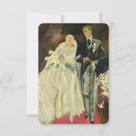 Tarjeta De Confirmación De Asistencia Vintage Art Deco Bride y Groom Newlyweds Boda