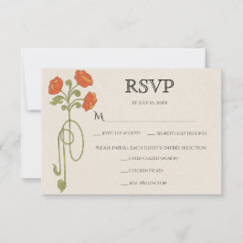 Tarjeta De Confirmación De Asistencia Vintage Art Nouveau Orange Sage Flowers Meals