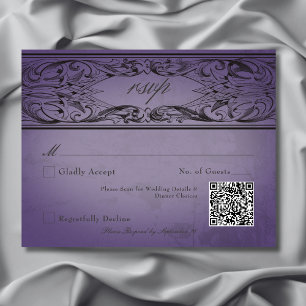 Tarjeta De Confirmación De Asistencia Vintage Bat Hasta La Muerte Boda Púrpura