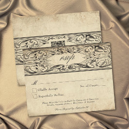 Tarjeta De Confirmación De Asistencia Vintage Bat Until Death Black Parchment Wedding QR