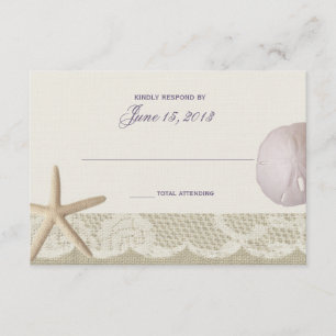 Tarjeta De Confirmación De Asistencia Vintage Beach Ivory and Purple Response