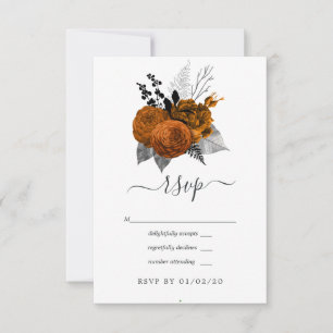 Tarjeta De Confirmación De Asistencia Vintage Black and Naranja Halloween Boda Floral