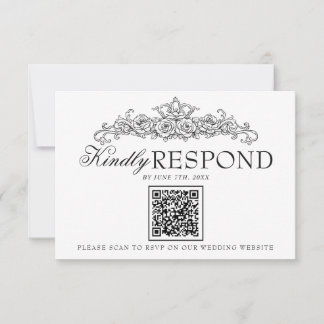 Tarjeta De Confirmación De Asistencia Vintage Black And White Old Money QR Code Wedding