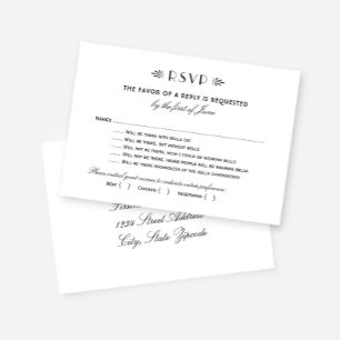 Tarjeta De Confirmación De Asistencia Vintage Black Art Deco Boda Gracioso con las campa