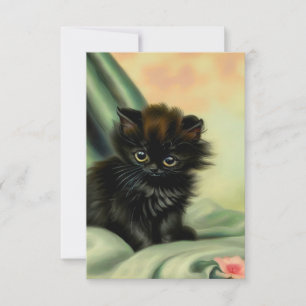 Tarjeta De Confirmación De Asistencia Vintage Black Kitten Ilustracion