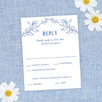 Vintage Blue Floral Frame Elegant Wedding Reply