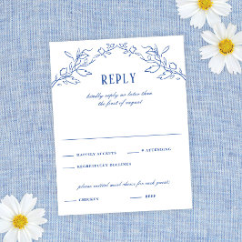 Tarjeta De Confirmación De Asistencia Vintage Blue Floral Frame Elegant Wedding Reply