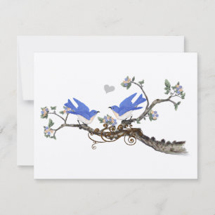 Tarjeta De Confirmación De Asistencia Vintage Bluebirds Blooming Branch Boda