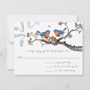 Tarjeta De Confirmación De Asistencia Vintage Bluebirds Blooming Branch Boda