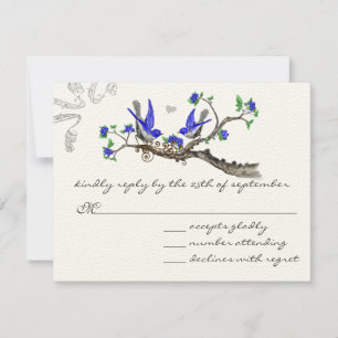 Tarjeta De Confirmación De Asistencia Vintage Boda azul y gris realRSVP