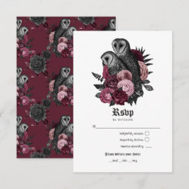 Tarjeta De Confirmación De Asistencia Vintage Burgundy Owls Gothic Boda