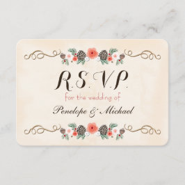 Tarjeta De Confirmación De Asistencia Vintage Christma Floral Pinecone Wedding Tarjeta R