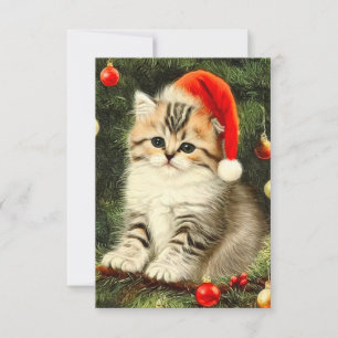 Tarjeta De Confirmación De Asistencia Vintage Christmas Kitten