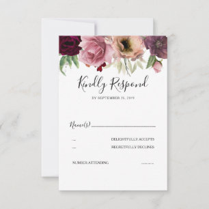 Tarjeta De Confirmación De Asistencia Vintage Colores Elegante Rosa Polvoriento Boda RSV