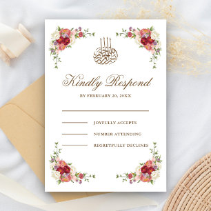 Tarjeta De Confirmación De Asistencia Vintage Floral Bouquet Border Boda Islámico