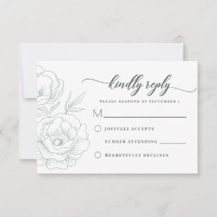 Tarjeta De Confirmación De Asistencia Vintage Floral Gris Moderno Boda