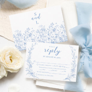 Tarjeta De Confirmación De Asistencia Vintage Floral Wreath Dusty Blue Elegant Wedding