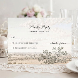 Tarjeta De Confirmación De Asistencia Vintage French Country Toile Landscape Wedding
