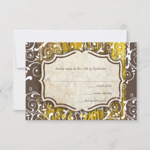 Tarjeta De Confirmación De Asistencia Vintage Gold Old Barn Wood Swirl Boda
