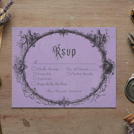 Tarjeta De Confirmación De Asistencia Vintage Gothic Black Toile Bat Purple Wedding