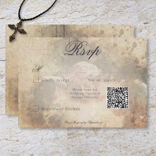 Tarjeta De Confirmación De Asistencia Vintage Gótico Stone Angel Boda Código QR