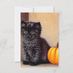 Tarjeta De Confirmación De Asistencia Vintage Halloween Black Kitten Ilustracion