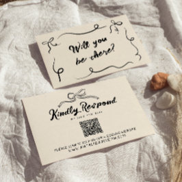 Tarjeta De Confirmación De Asistencia Vintage Hand Writing Modern Bow Boda de código QR