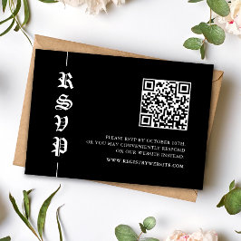 Tarjeta De Confirmación De Asistencia Vintage Modern Black and White QR Code Wedding